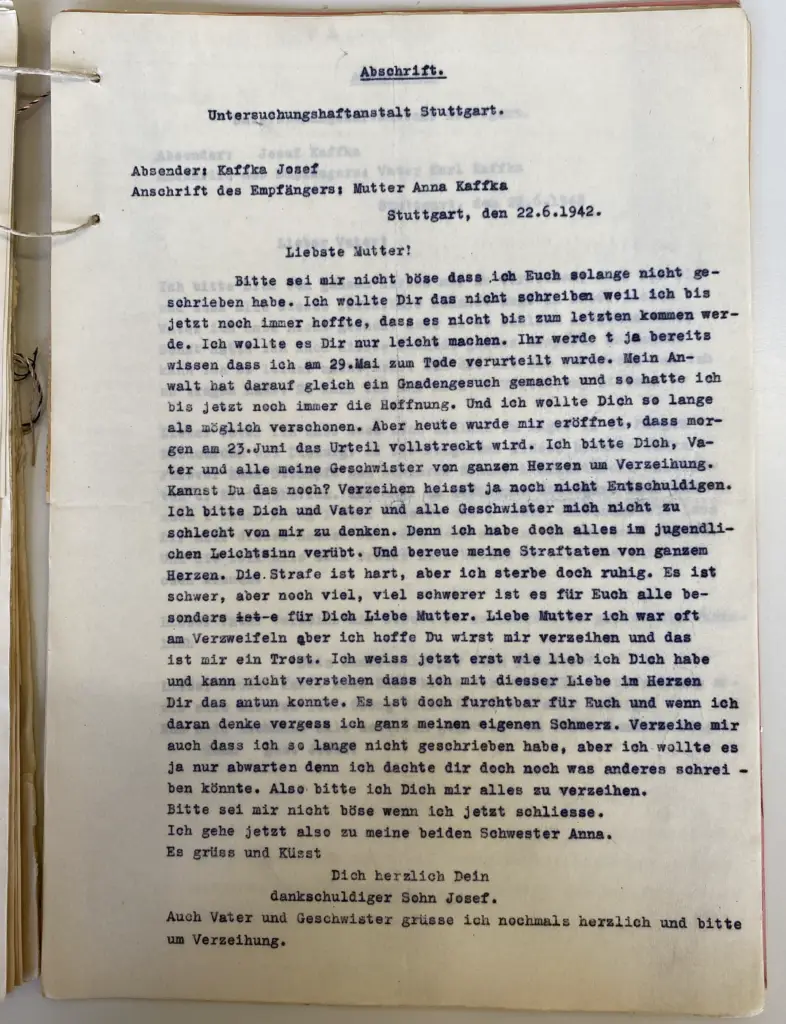 Abschiedsbrief Kaffka