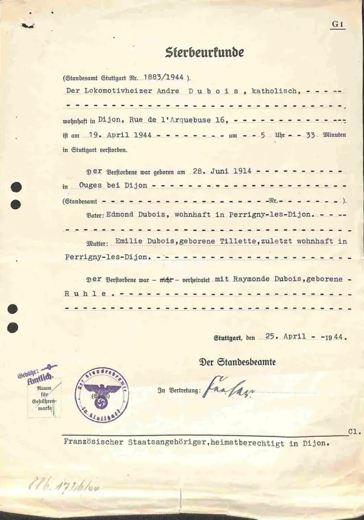 Sterbeurkunde_André Dubois