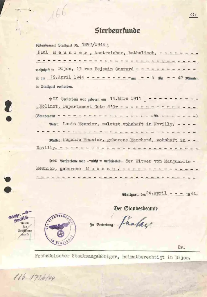 Sterbeurkunde Paul Meunier