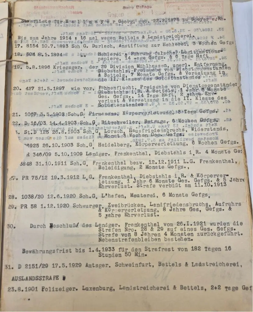 Strafliste Teil 1 Georg Hallmayer