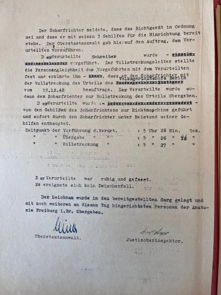 Hinrichtungsprotokoll Schreiber
