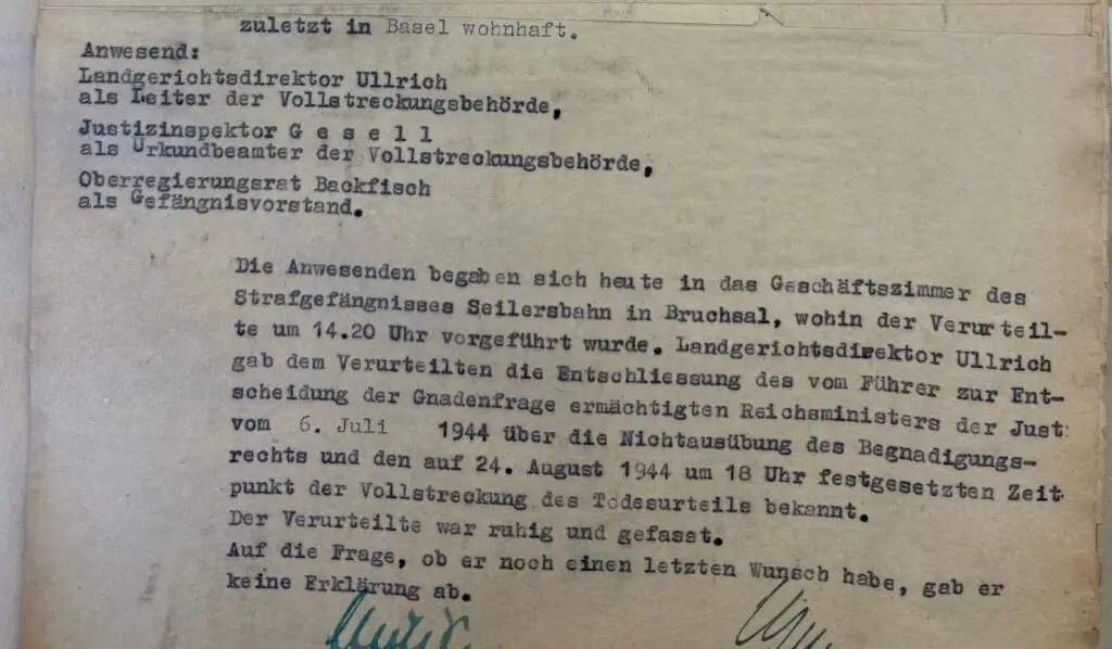 Todesurteil von Franz Ziegler