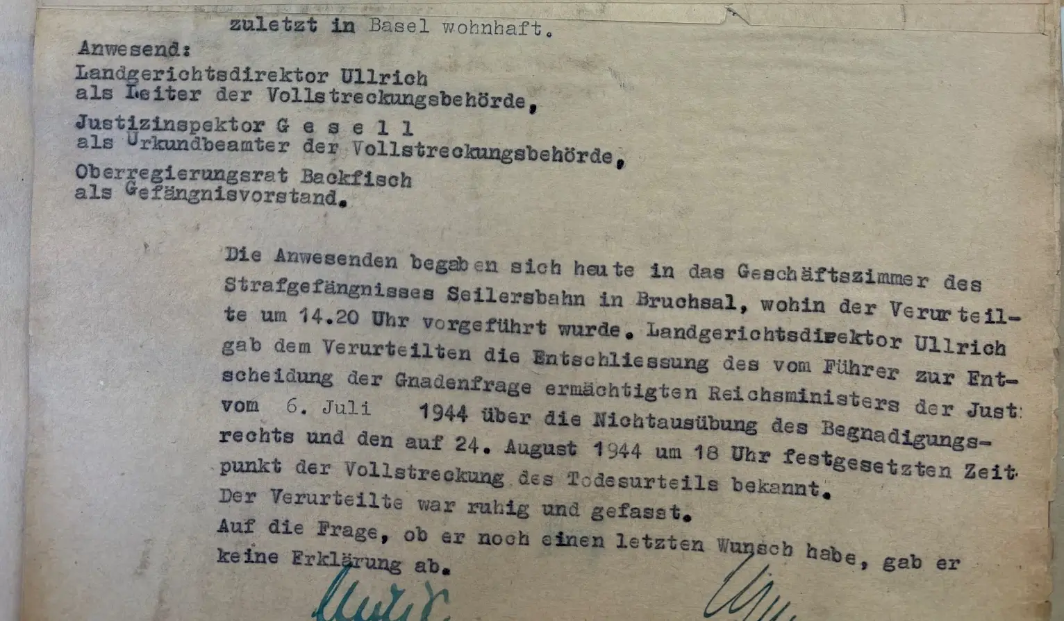Todesurteil von Franz Ziegler