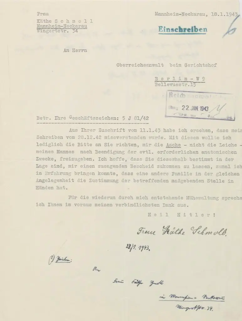 Käthe Schmoll Anfrage