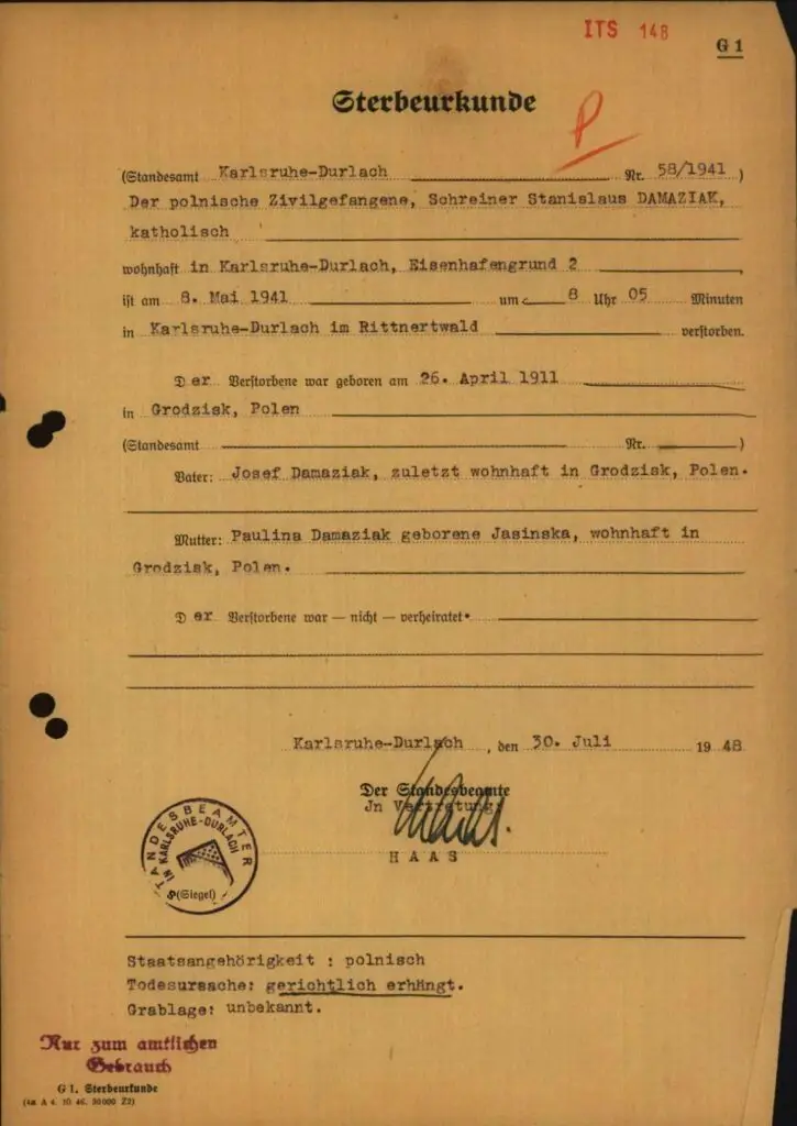 Sterbeurkunde Damaziak